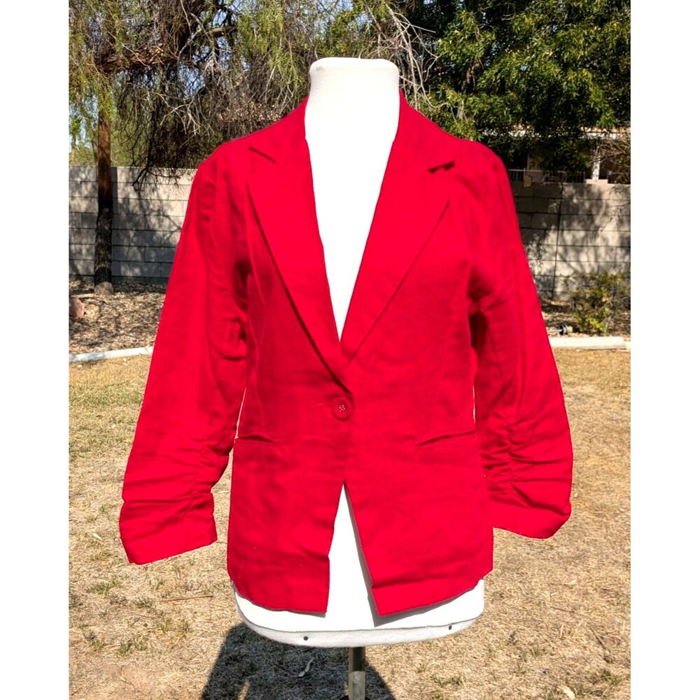 Scarlet Red Last Kiss Women's Large Linen/Rayon 1-Button Blazer Jacket Top EUC